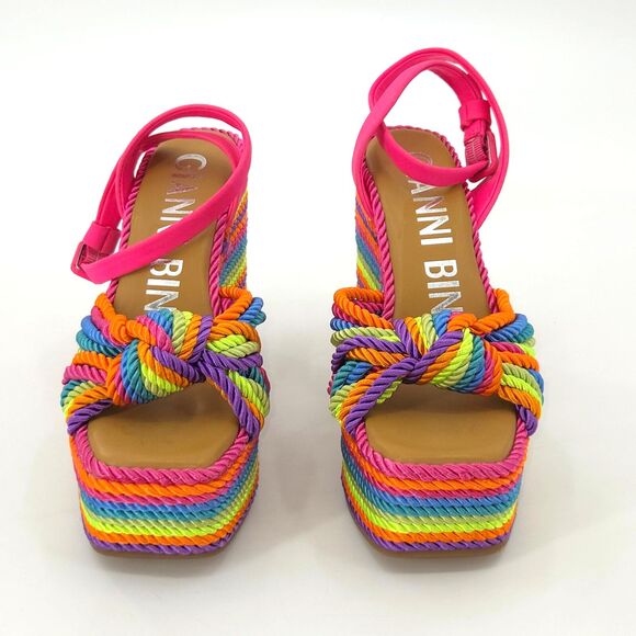 GB Leena Platform Espadrille Sandals Wedges Size 6 Rainbow Cord Pride Summer - Picture 4 of 10